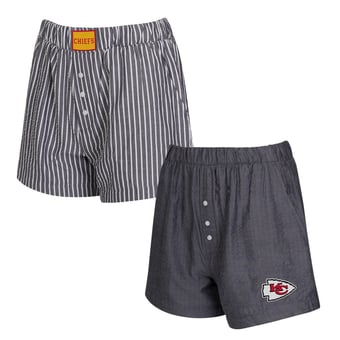 Women's Concepts Sport  Charcoal Kansas City Chiefs Two-Pack Stripes and Solids Boxer Shorts Set