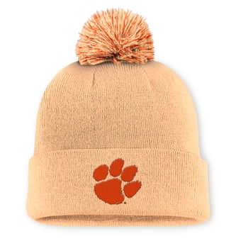 Men's Nike Light Orange Clemson Tigers Primetime Peak Campus Cuffed Knit Hat with Pom