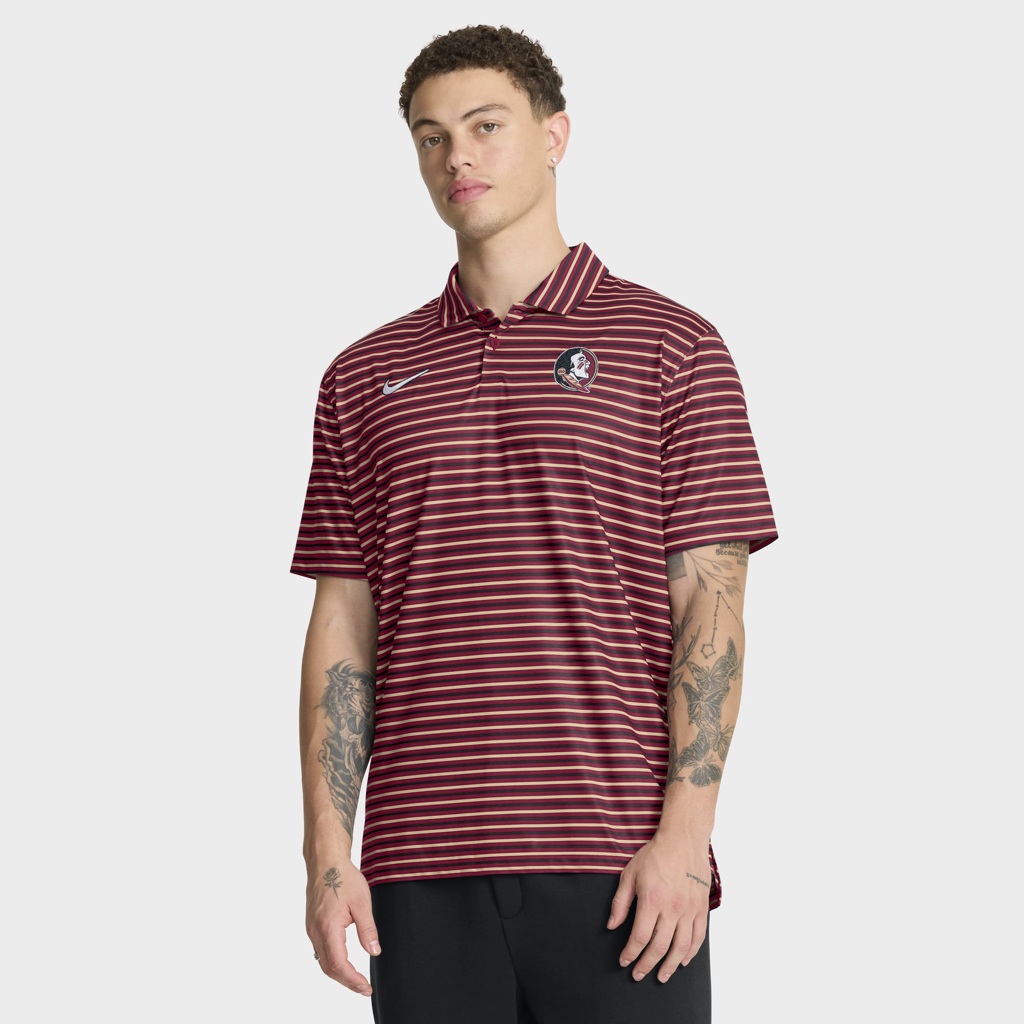 Men's Nike Garnet Florida State Seminoles 2025 Coaches Premium Tour Stripe Dri-FIT Polo