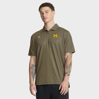 Men's Jordan Brand Maize Michigan Wolverines 2025 Coaches Premium Tour Stripe Dri-FIT Polo