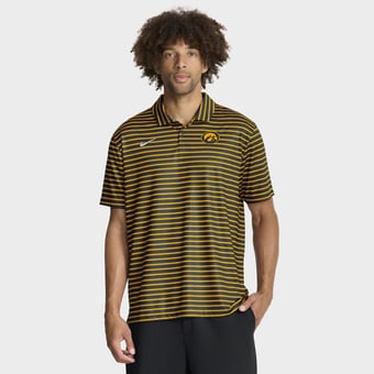 Men's Nike Anthracite Iowa Hawkeyes 2025 Coaches Premium Tour Stripe Dri-FIT Polo