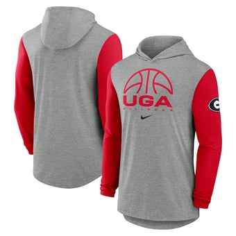 Men's Nike Gray/Red Georgia Bulldogs Basketball Color-Block Tri-Blend Dri-FIT Long Sleeve Hoodie T-Shirt