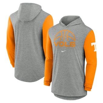 Men's Nike Gray/Tennessee Orange Tennessee Volunteers Basketball Color-Block Tri-Blend Dri-FIT Long Sleeve Hoodie T-Shirt
