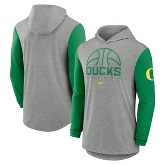 Men's Nike Gray/Green Oregon Ducks Basketball Color-Block Tri-Blend Dri-FIT Long Sleeve Hoodie T-Shirt