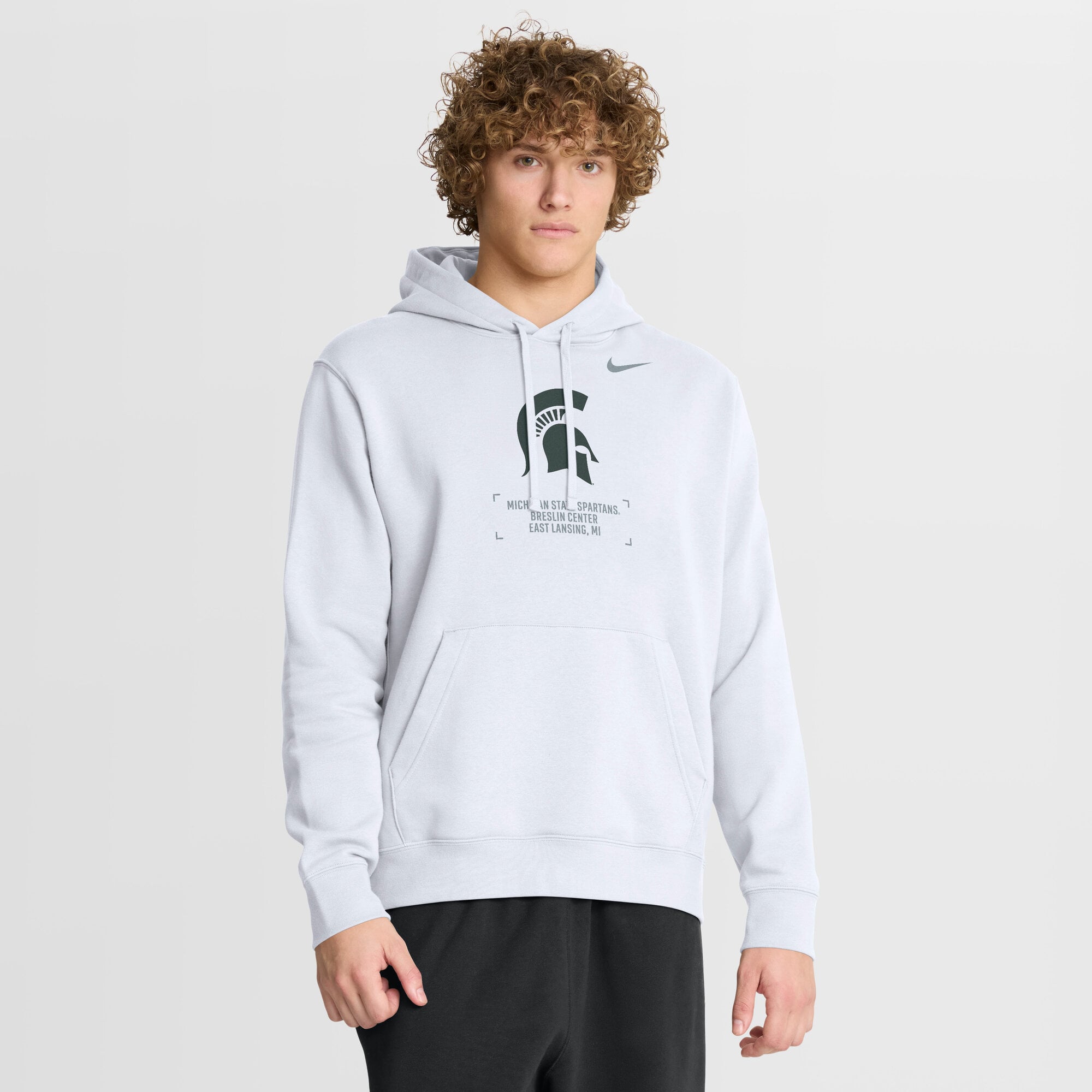 Men's Nike White Michigan State Spartans Basketball Two-Hit Club Fleece Pullover Hoodie