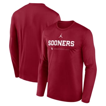 Men's Jordan Brand Crimson Oklahoma Sooners 2025 Courtside Basketball Shootaround Legend Dri-FIT Long Sleeve T-Shirt