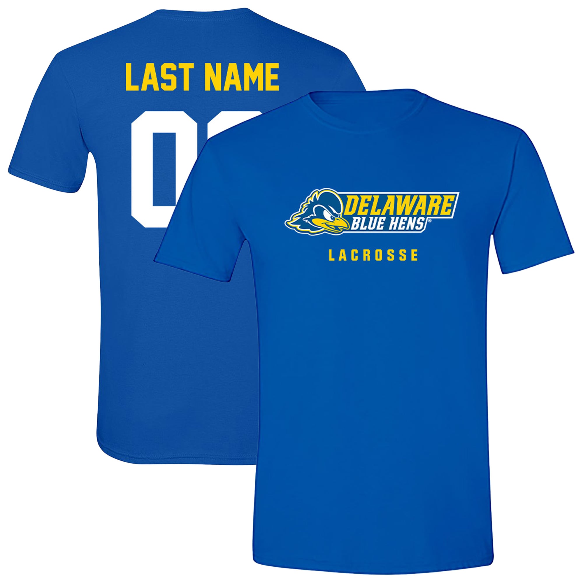 Unisex  Royal Delaware Fightin' Blue Hens NIL Pick-A-Player Men's Lacrosse T-Shirt