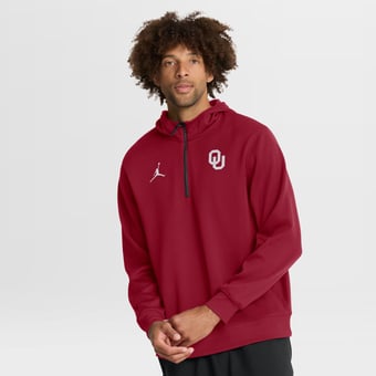 Men's Jordan Brand Crimson Oklahoma Sooners Coaches Premium Dri-FIT Quarter-Zip Hoodie