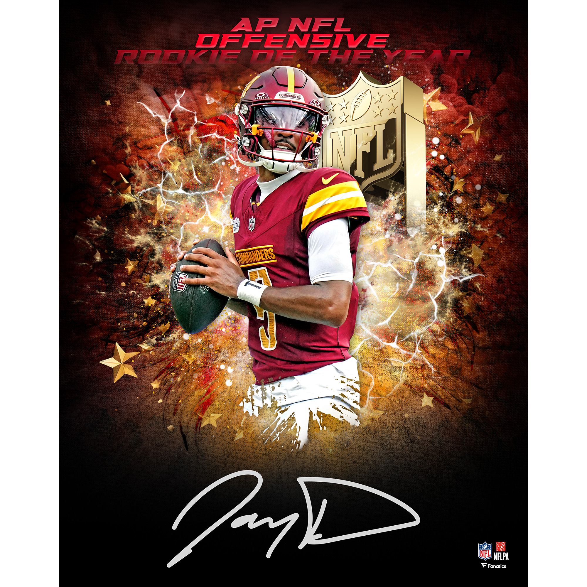 Jayden Daniels Washington Commanders Autographed 16" x 20" 2024 NFL Offensive Rookie of the Year Photograph