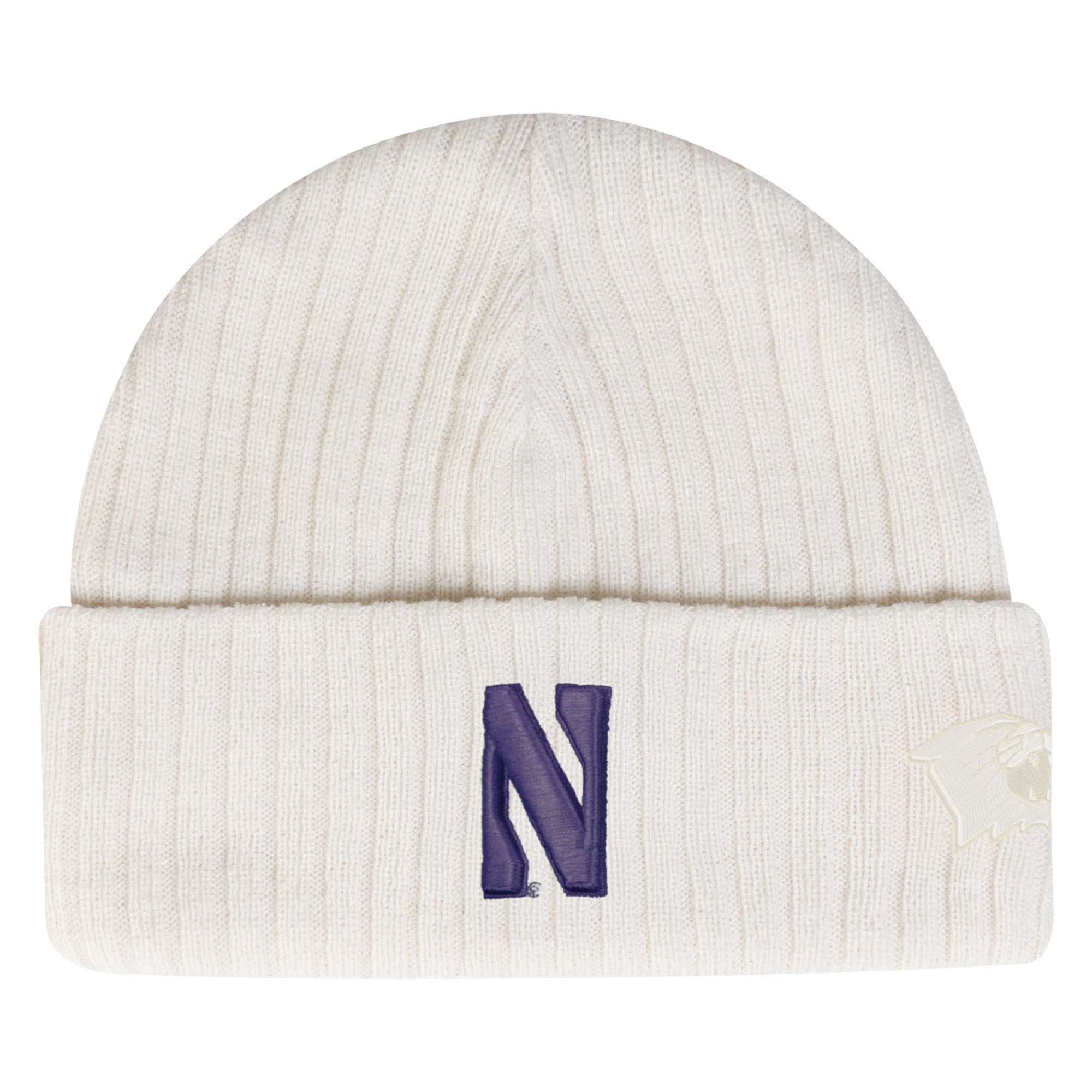Men's Under Armour  Stone Northwestern Wildcats Sideline Halftime Shallow Cuffed Knit Hat