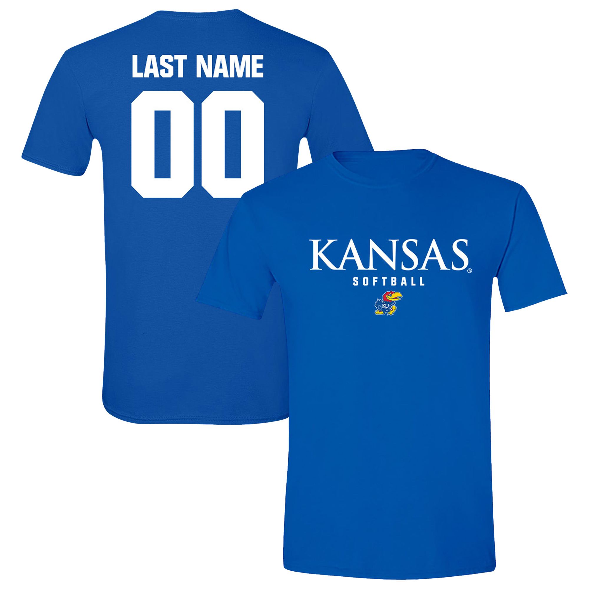 Unisex Royal Kansas Jayhawks NIL Pick-A-Player Softball Shirsey T-Shirt Unisex Royal Kansas Jayhawks NIL Pick-A-Player Softball Shirsey T-Shirt
