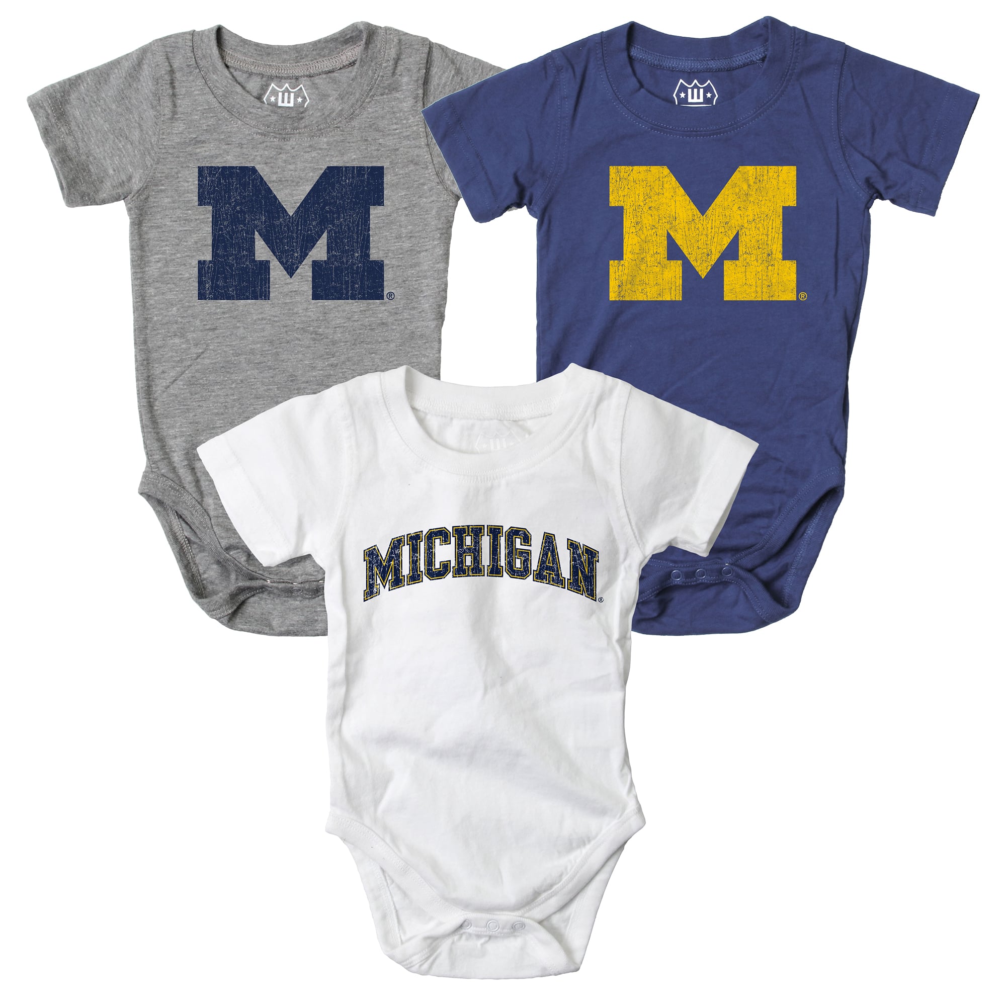 Infant Wes & Willy  Michigan Wolverines Three-Pack Bodysuit Set