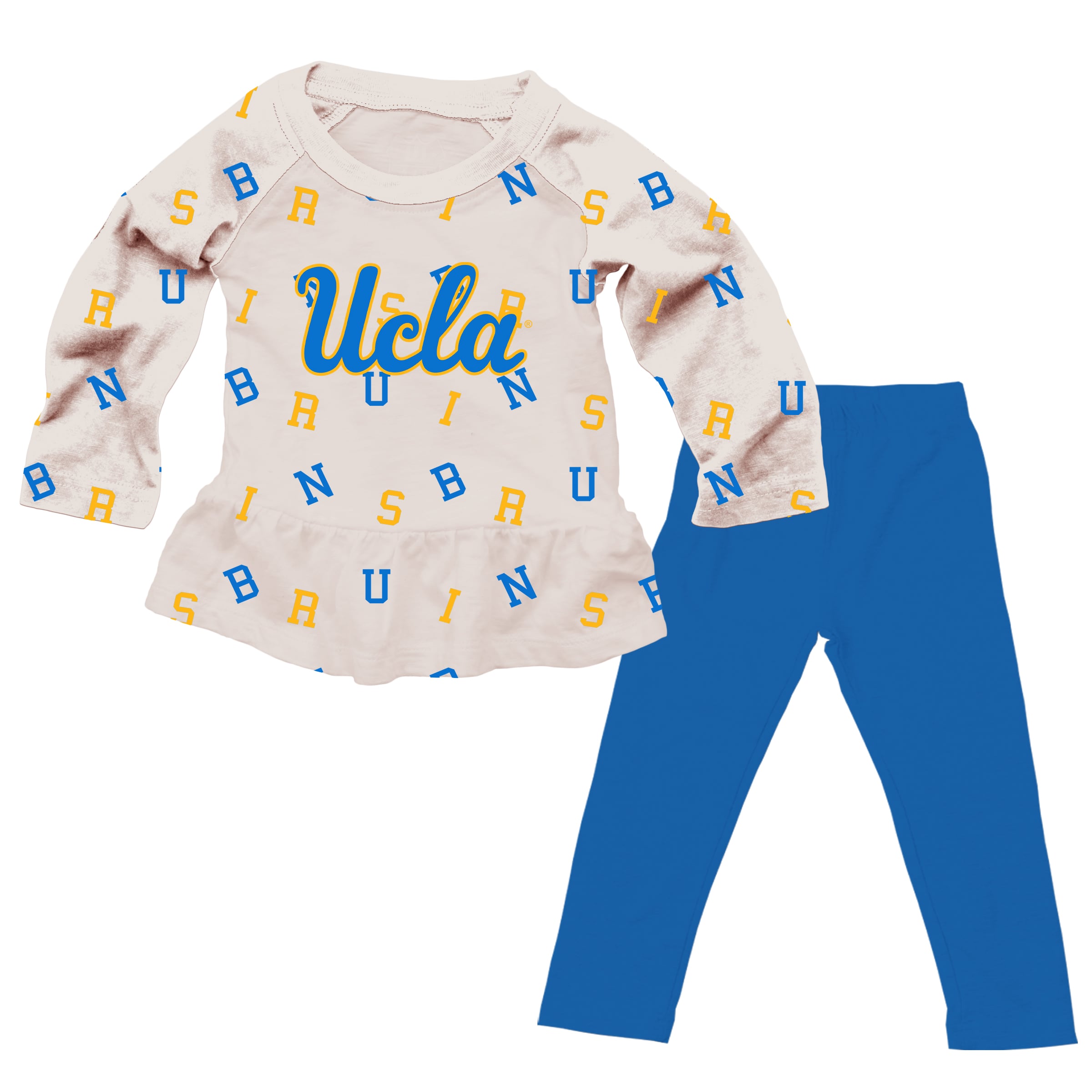 Girls Infant Wes & Willy Oatmeal UCLA Bruins Ruffle Raglan Long Sleeve T-Shirt & Leggings Set
