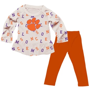 Girls Toddler Wes & Willy Oatmeal Clemson Tigers Ruffle Raglan Long Sleeve T-Shirt & Leggings Set