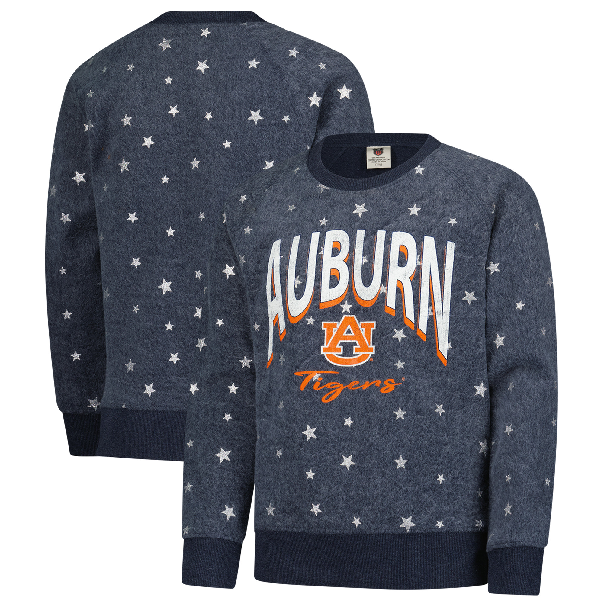 Girls Youth Wes & Willy  Navy Auburn Tigers Shimmer Star Reverse Sweatshirt