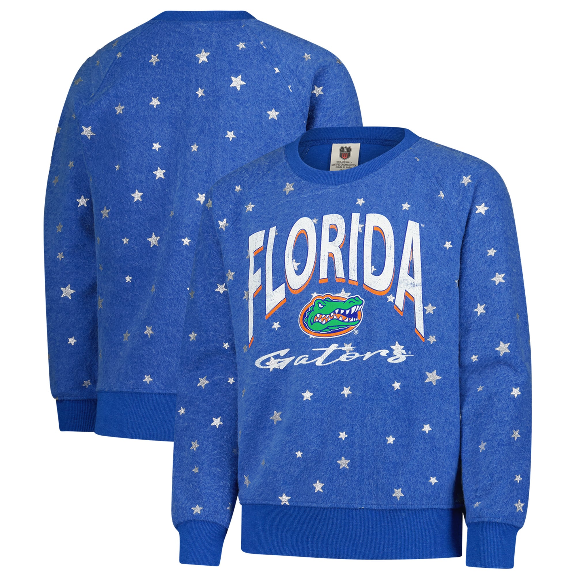Girls Youth Wes & Willy  Royal Florida Gators Shimmer Star Reverse Sweatshirt