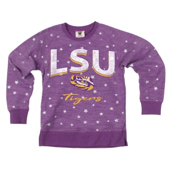 Girls Youth Wes & Willy  Purple LSU Tigers Shimmer Star Reverse Sweatshirt