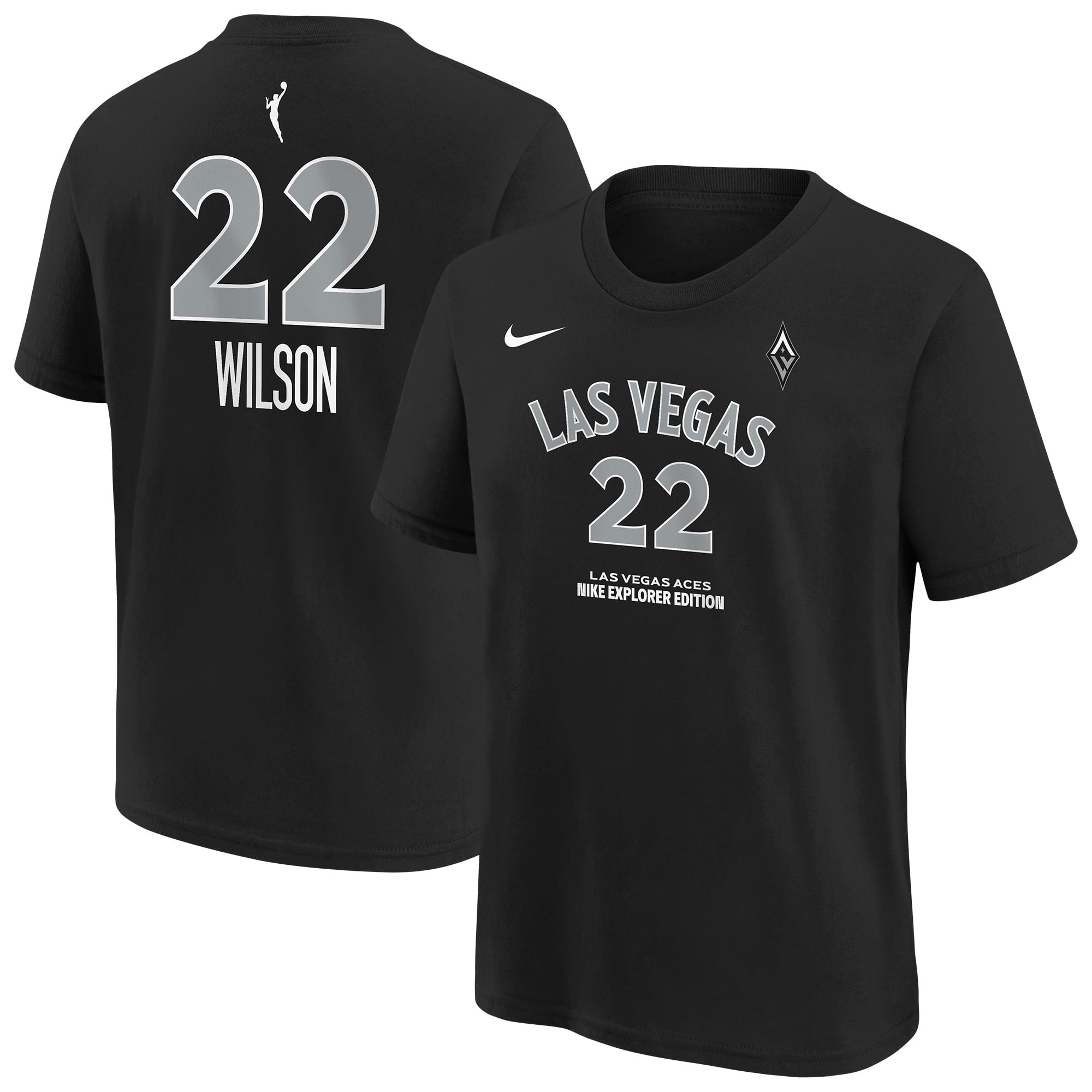 Youth Nike A'ja Wilson Black Las Vegas Aces Explorer Edition Name & Number T-Shirt