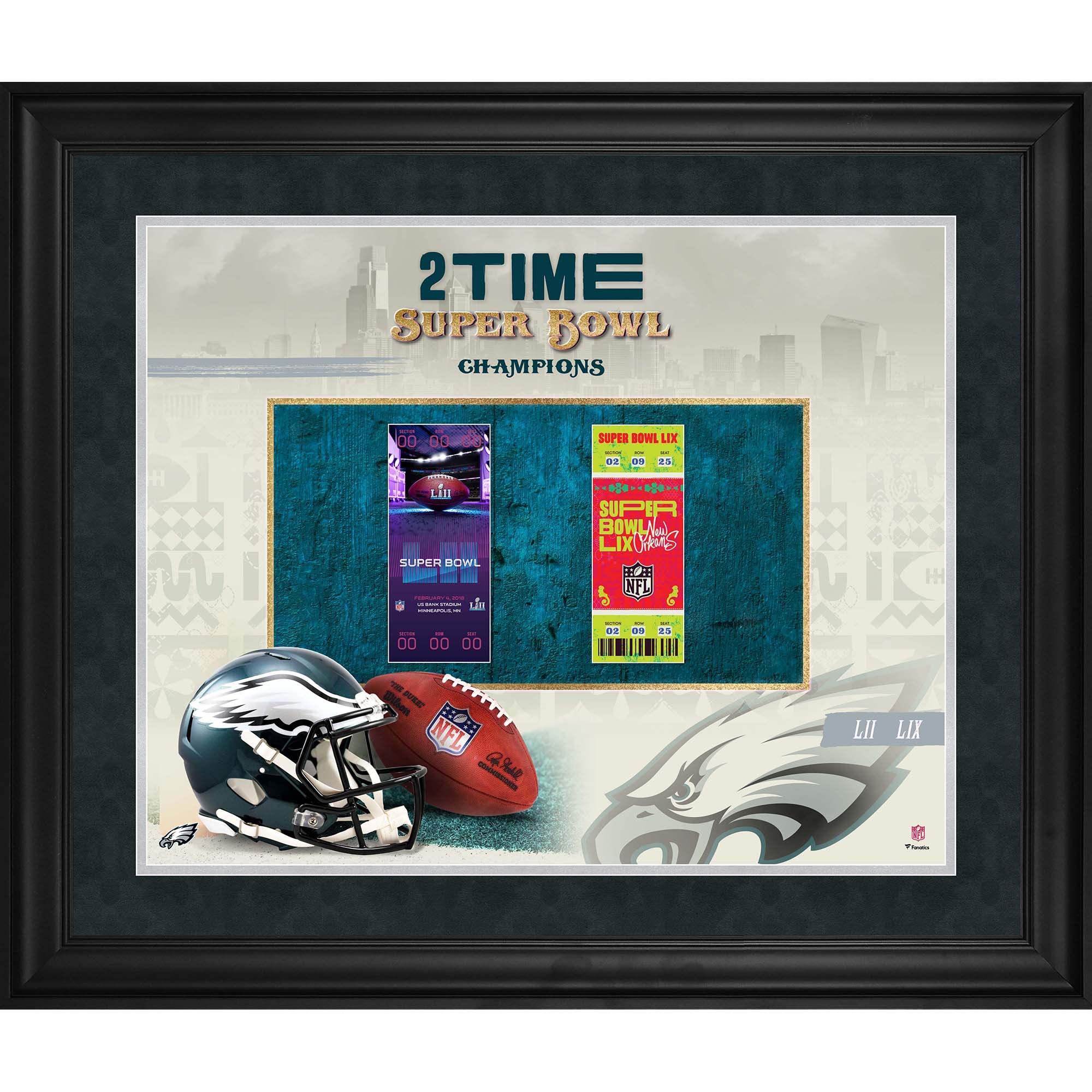 Philadelphia Eagles Super Bowl LIX Champions Framed 20" x 24" 2-Time Ticket Collage
