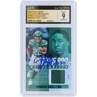 Breece Hall New York Jets Autographed 2022 Panini Zenith Turning Pro Memorabilia Jersey Relic #TPM-13 CGC Fanatics Witnessed Authenticated 9/10 Rookie Card