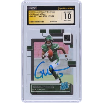 Garrett Wilson New York Jets Autographed 2022 Panini Clearly Donruss #56 CGC Fanatics Witnessed Authenticated 10/10 Rookie Card