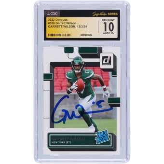Garrett Wilson New York Jets Autographed 2022 Panini Donruss #306 CGC Fanatics Witnessed Authenticated 10/10 Rookie Card
