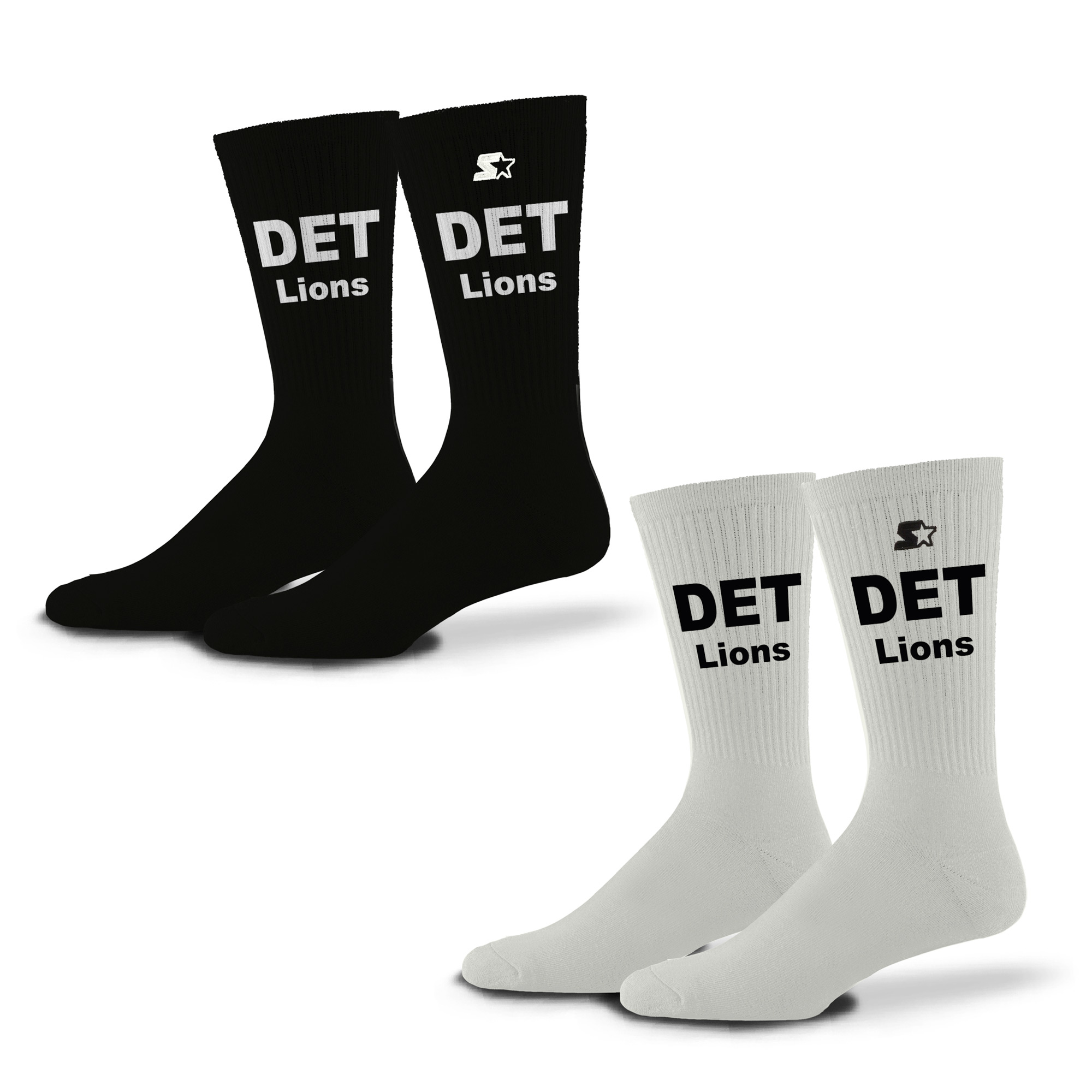 Unisex Starter Black/White Detroit Lions Assist Socks 2 Pack