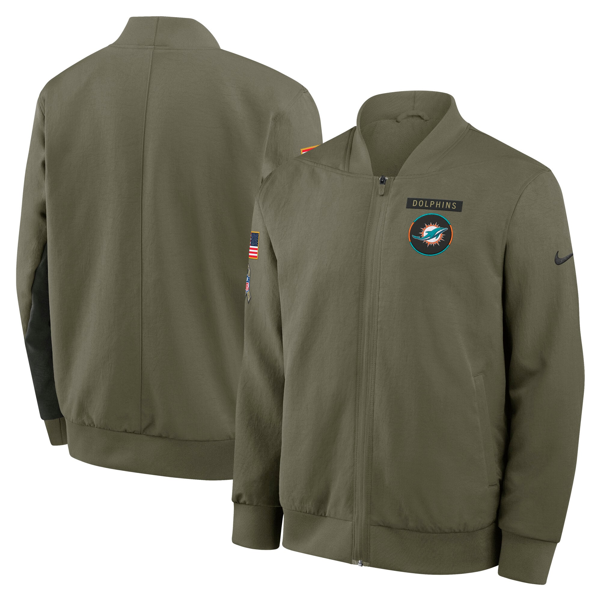 Miami Dolphins Nike 2025 Salute To Service Unstoppable Force Bomber Jacket - Mens