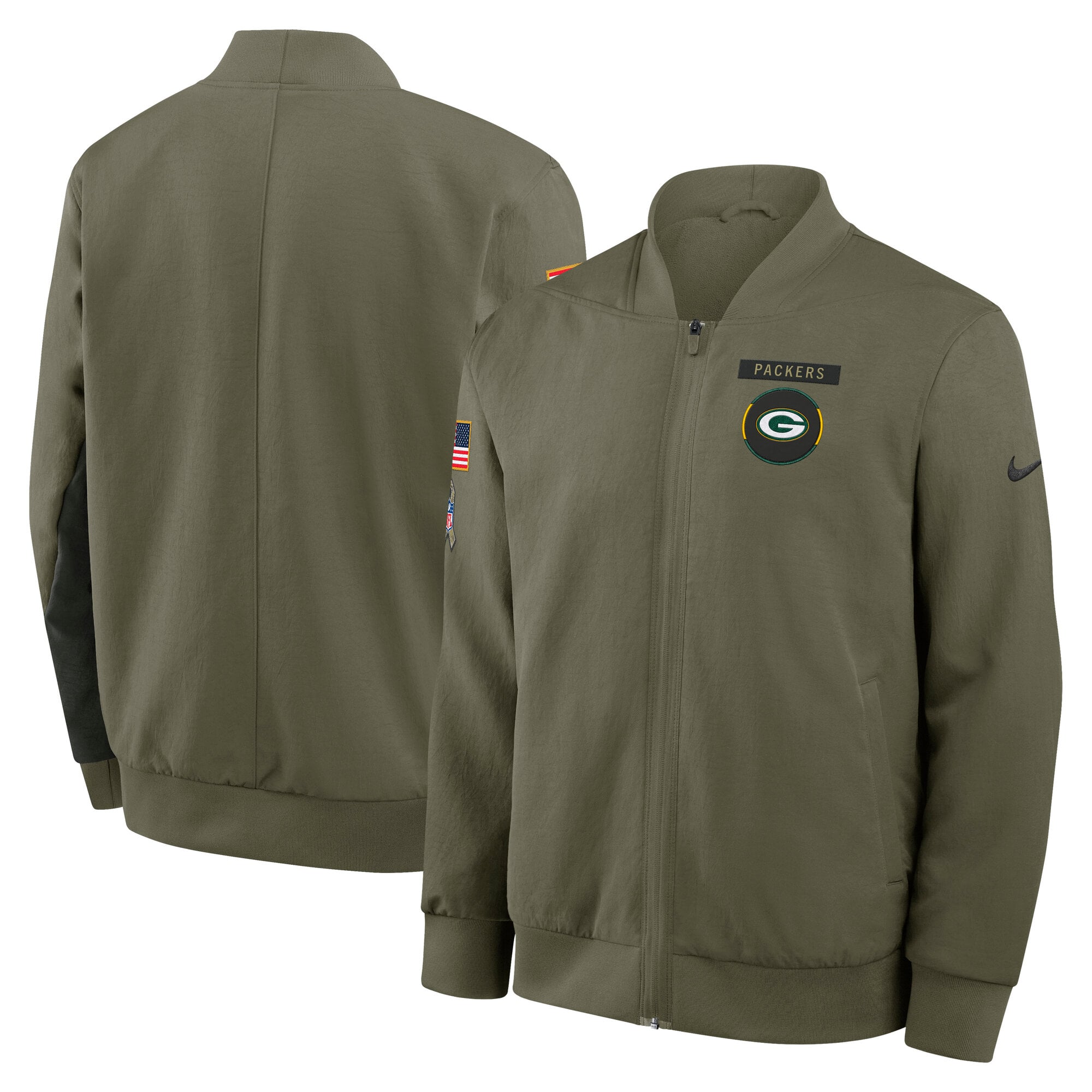 Green Bay Packers Nike 2025 Salute To Service Unstoppable Force Bomber Jacket - Mens