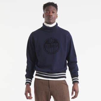 Men's   Navy Edmonton Oilers Todd Snyder by Fanatics Relaxed Canadian Fleece Turtleneck