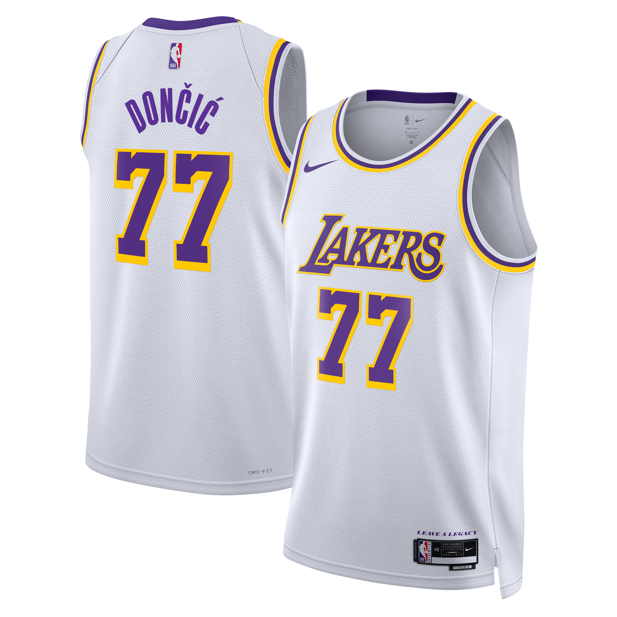 Los Angeles Lakers Nike Association Edition Swingman-Trikot – Weiß – Luka Dončić – Unisex