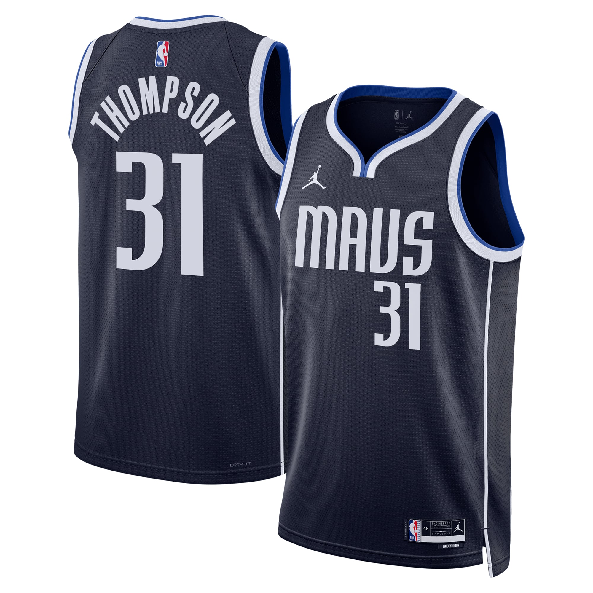 Camiseta Swingman Jordan Brand Statement Edition de los Dallas Mavericks, azul marino, de Klay Thompson, unisex