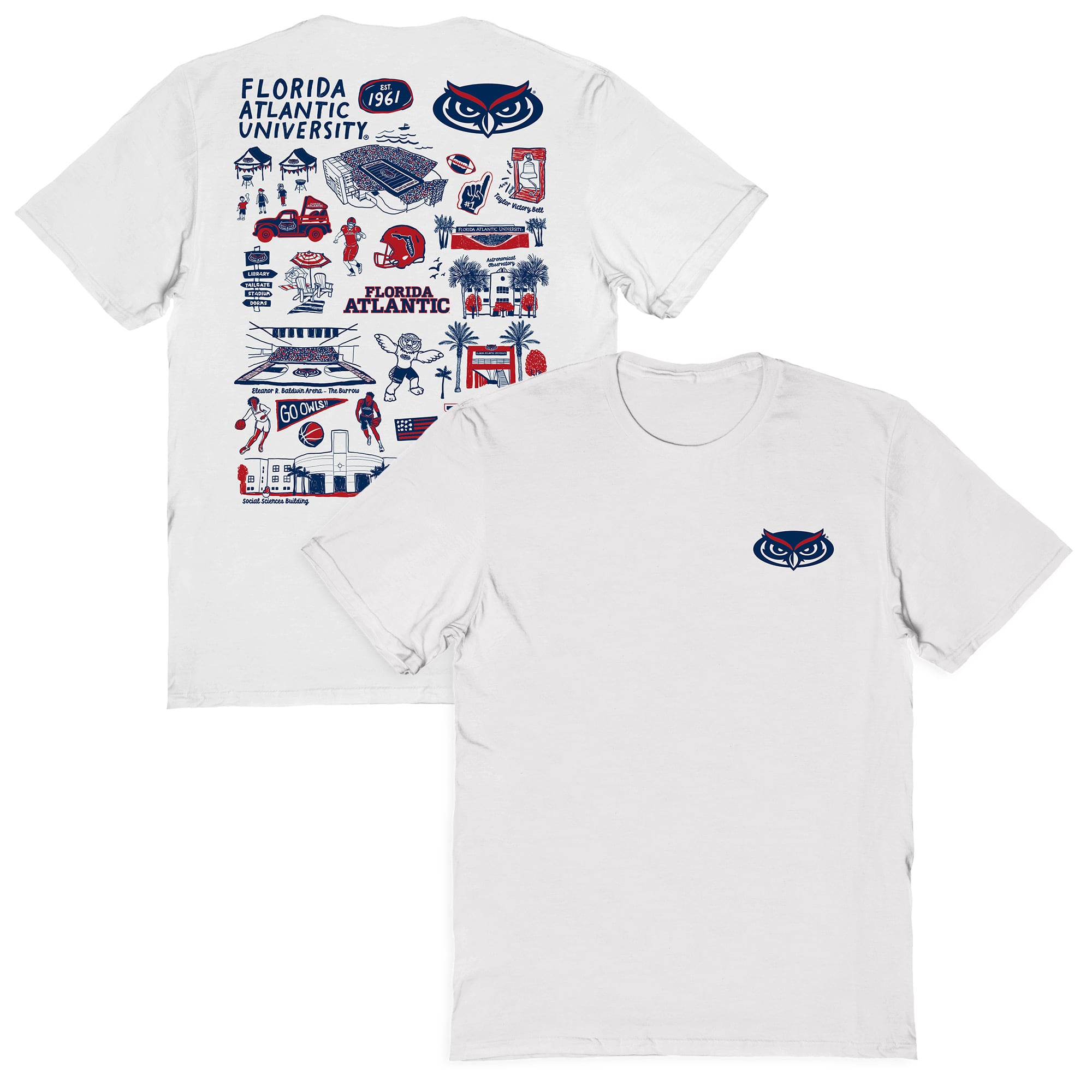 Women's Vive La Fete  White Florida Atlantic Owls Impressions Artwork Relaxed Fit T-Shirt