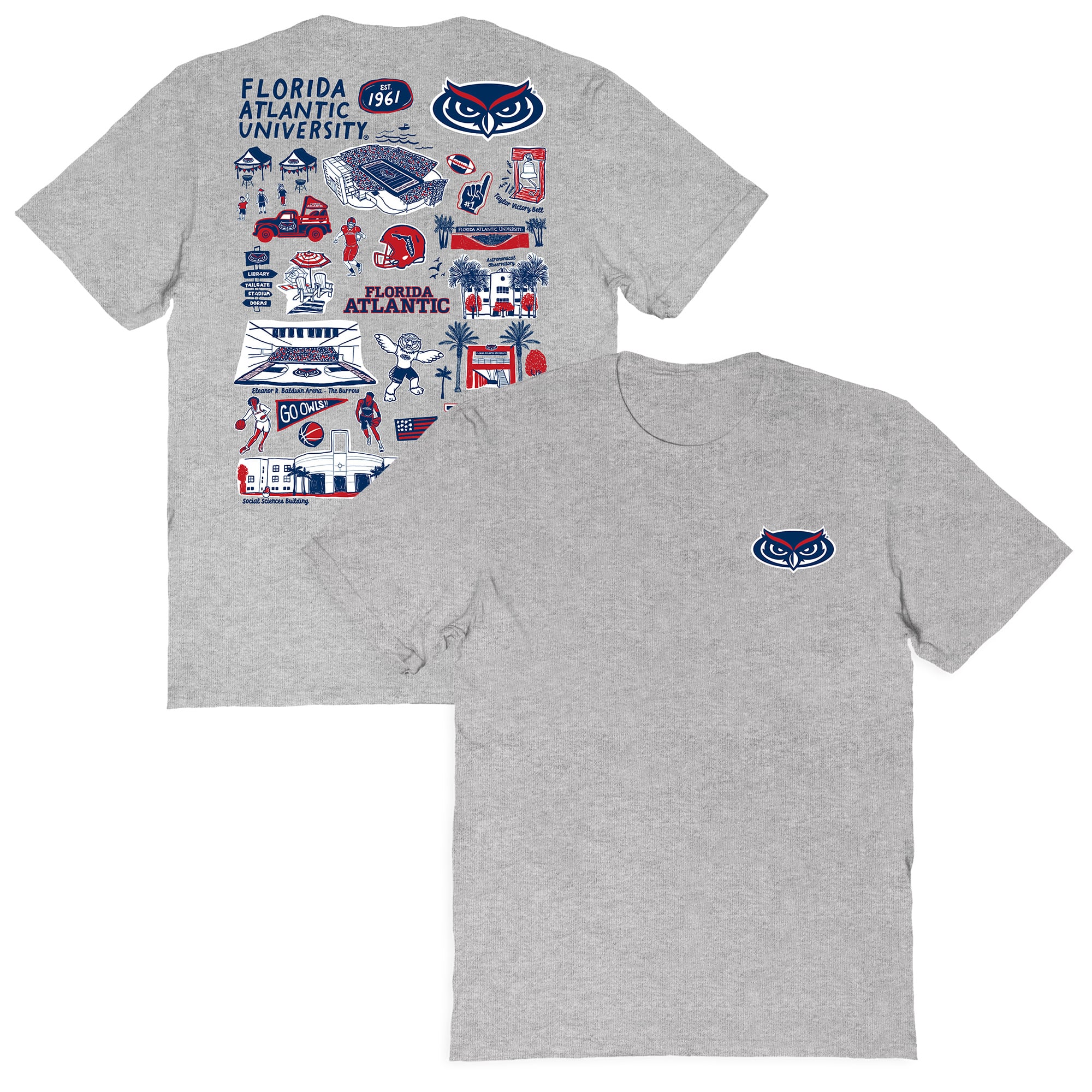 Women's Vive La Fete  Gray Florida Atlantic Owls Impressions Artwork Relaxed Fit T-Shirt