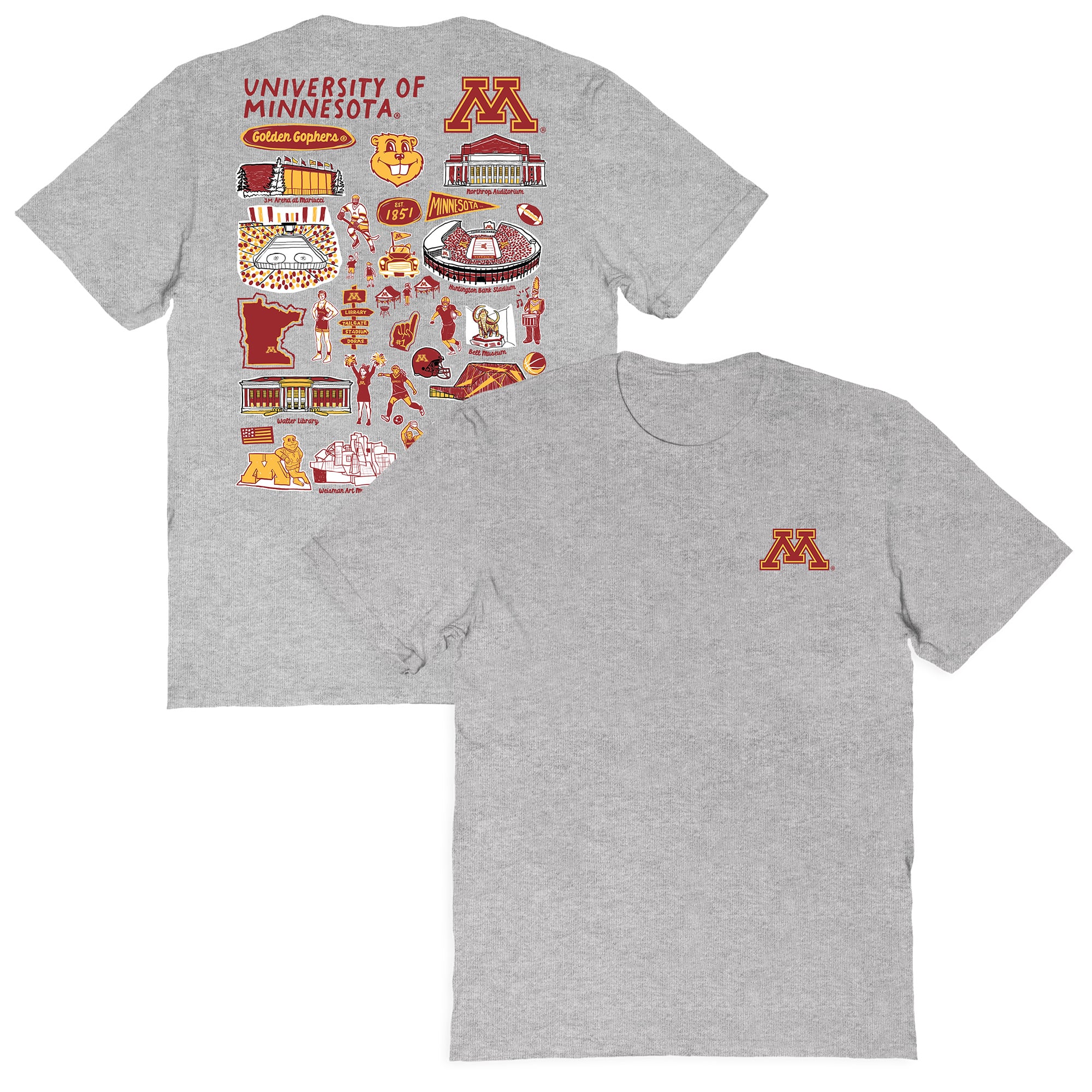 Women's Vive La Fete  Gray Minnesota Golden Gophers Impressions Artwork Relaxed Fit T-Shirt