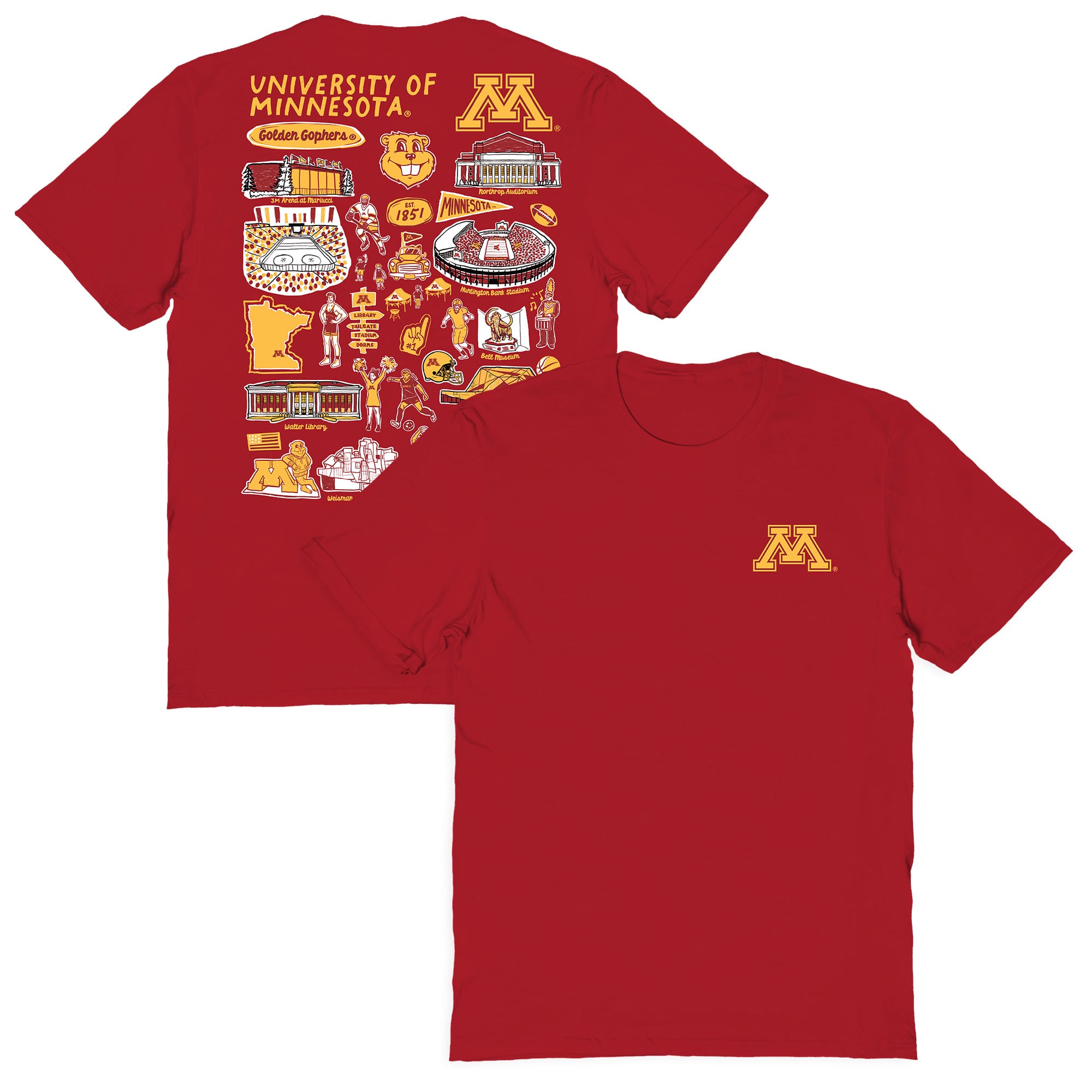 Women's Vive La Fete  Red Minnesota Golden Gophers Impressions Artwork Relaxed Fit T-Shirt