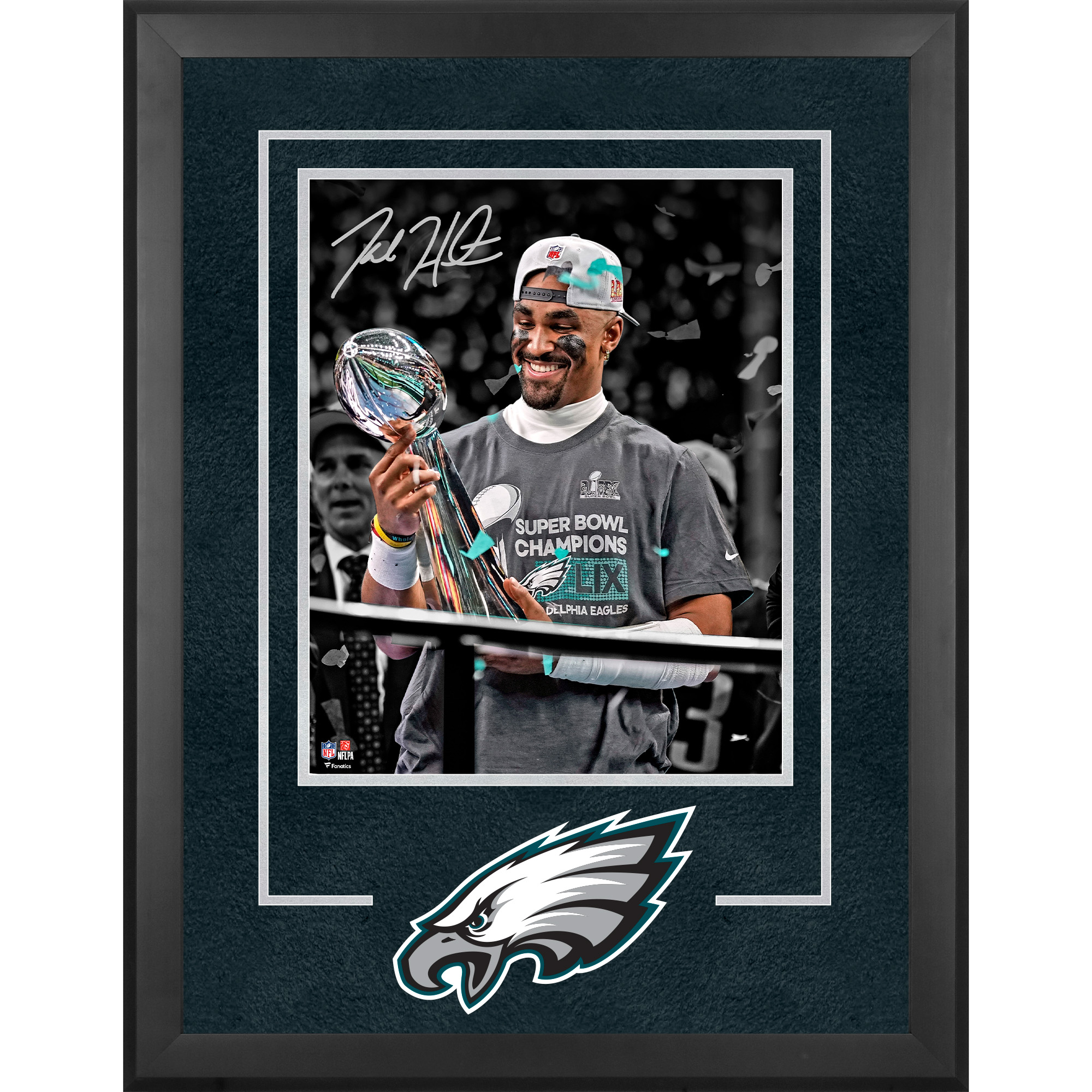 Jalen Hurts Philadelphia Eagles Autographed Super Bowl LIX Champions Deluxe Framed 16" x 20" Photograph