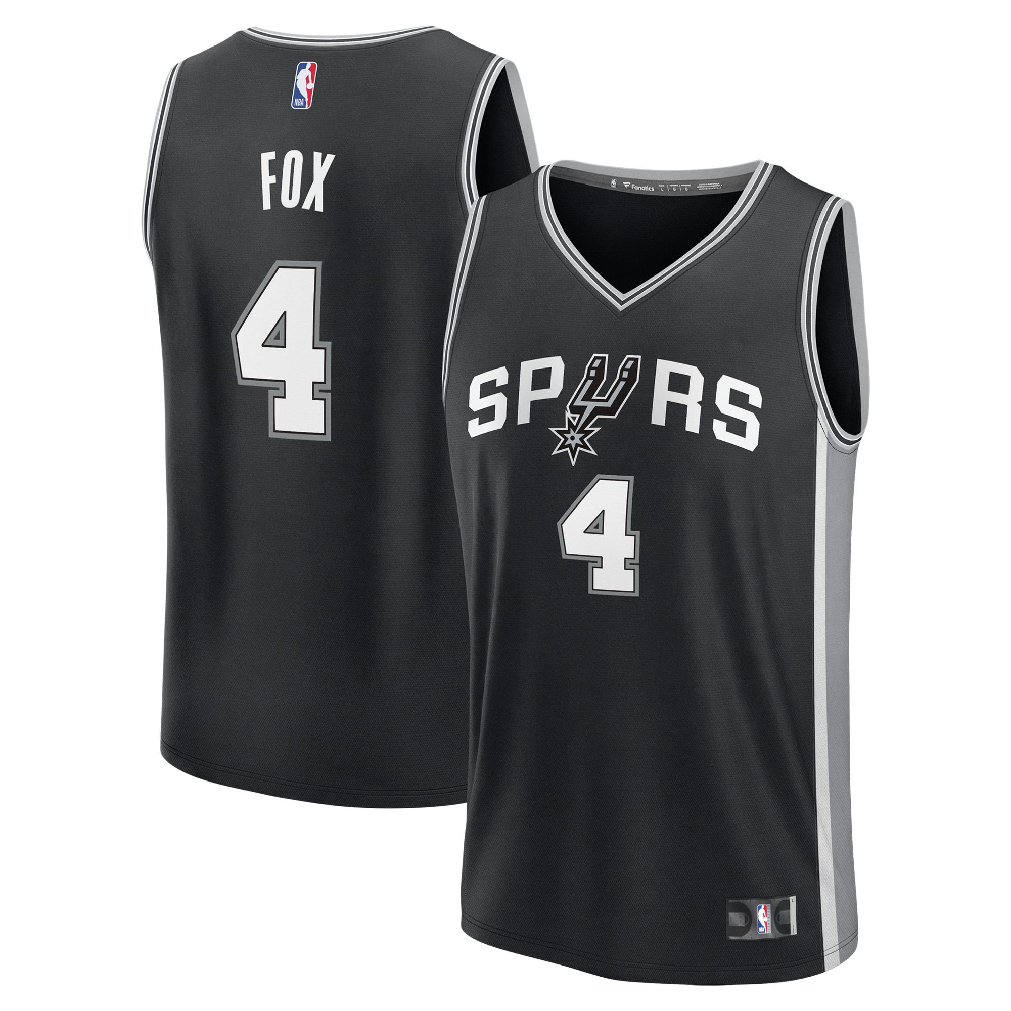 Men's Fanatics De'Aaron Fox Black San Antonio Spurs Fast Break Replica Player Jersey - Icon Edition