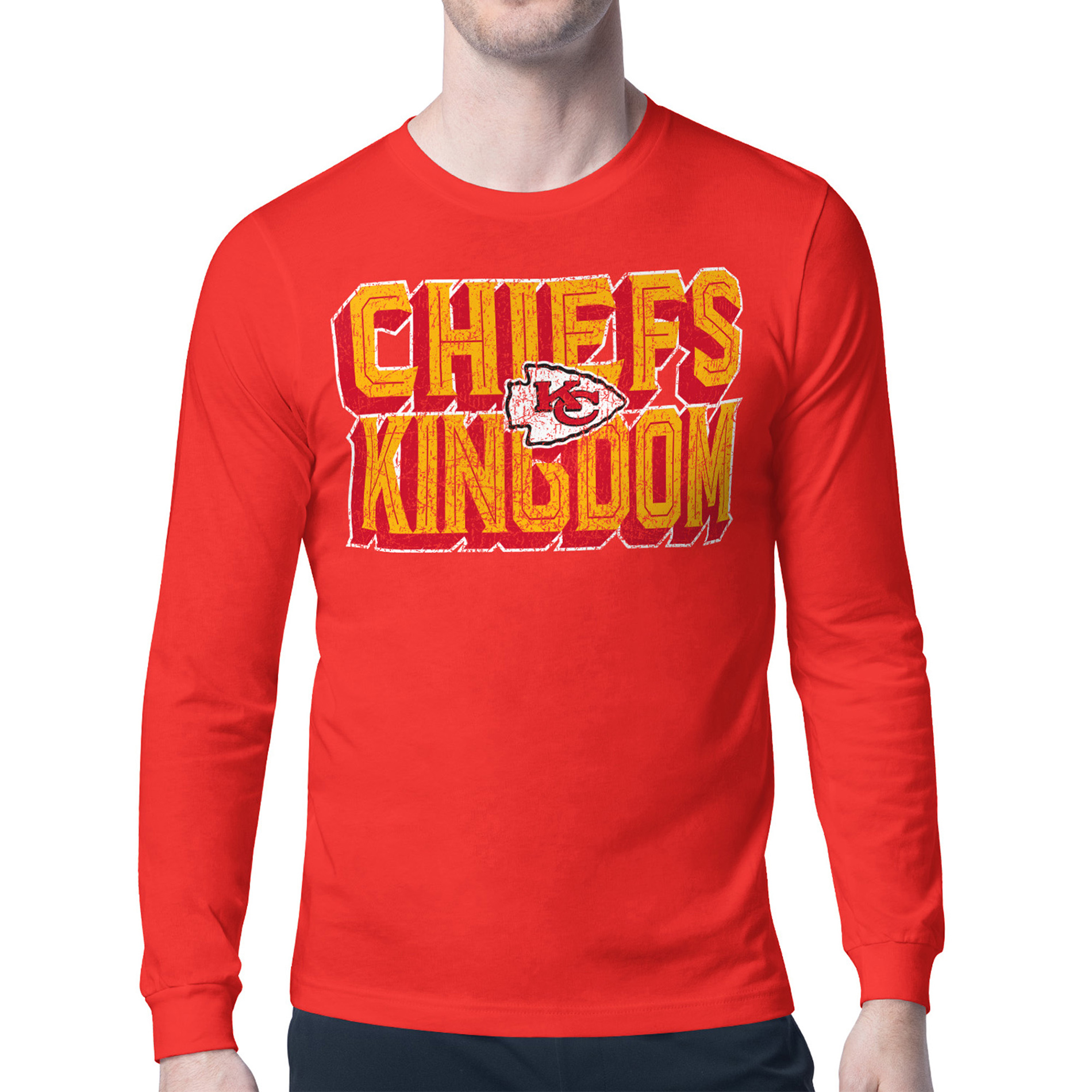 Men's Starter Red Kansas City Chiefs Distressed Phrase Long Sleeve T-Shirt