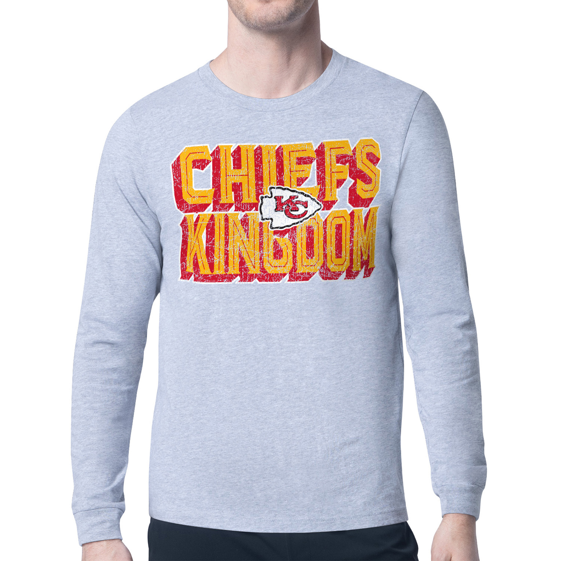 Men's Starter Gray Kansas City Chiefs Distressed Phrase Long Sleeve T-Shirt