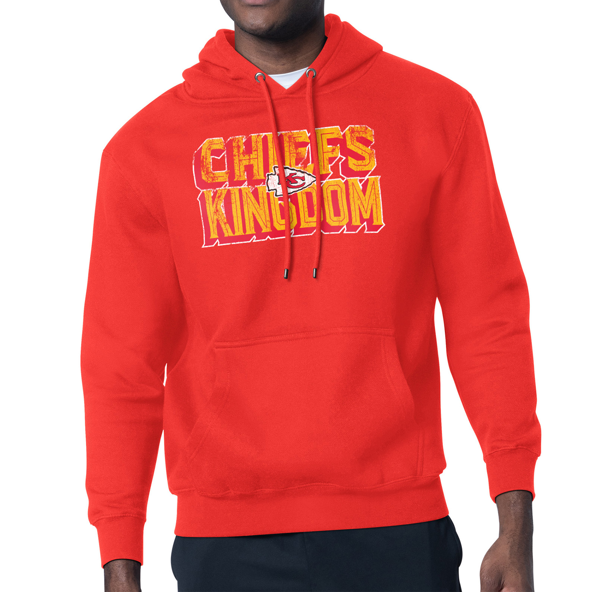 Men's Starter Red Kansas City Chiefs Distressed Fleece Pullover Hoodie