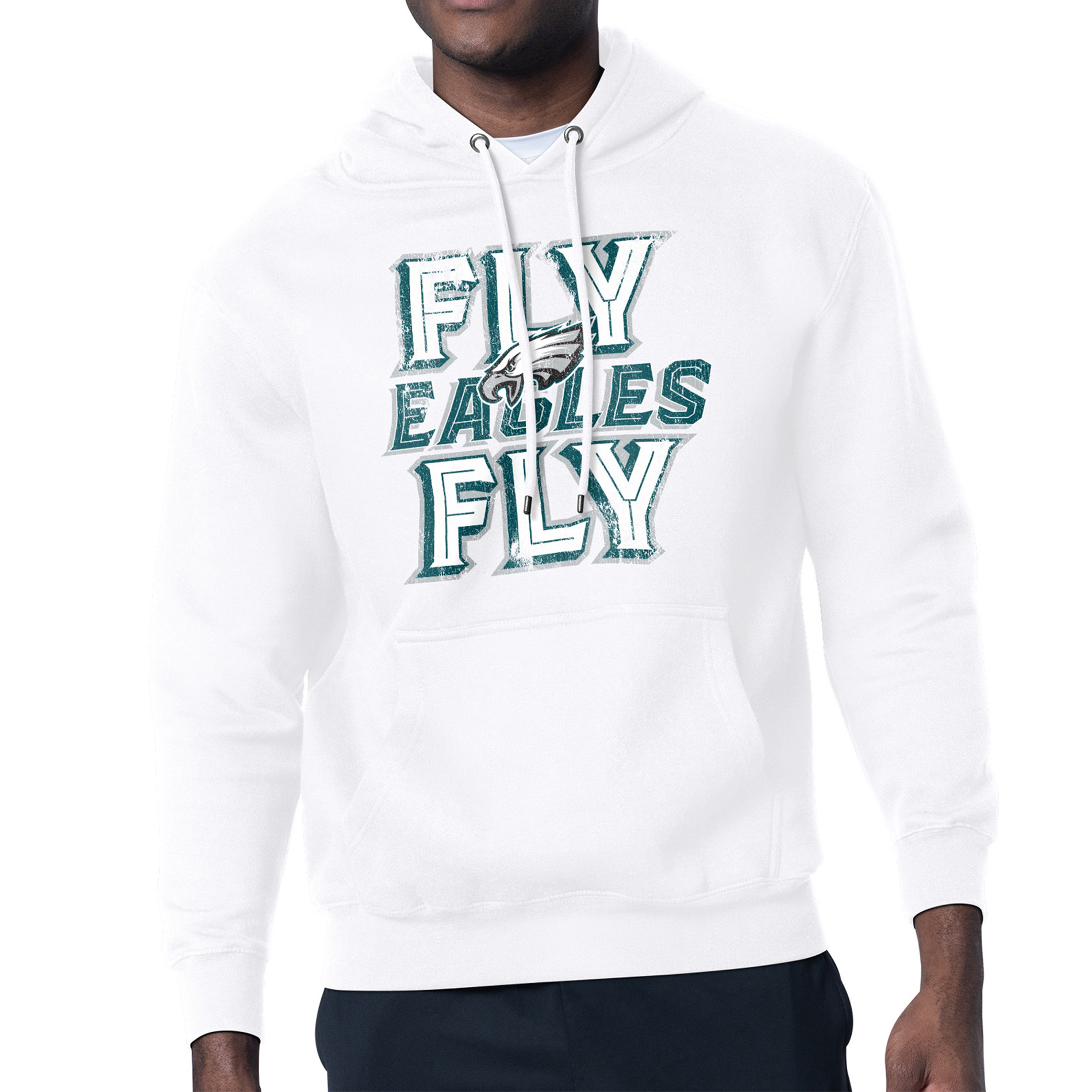 Men's Starter White Philadelphia Eagles Distressed Fleece Pullover Hoodie
