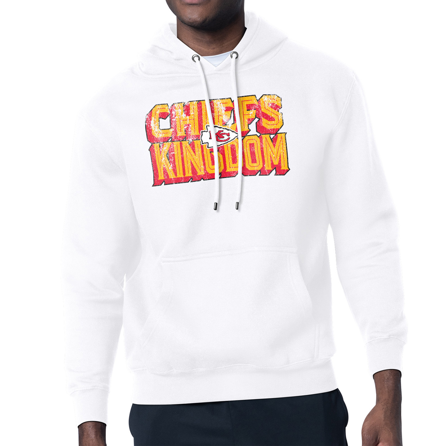 Men's Starter White Kansas City Chiefs Distressed Fleece Pullover Hoodie