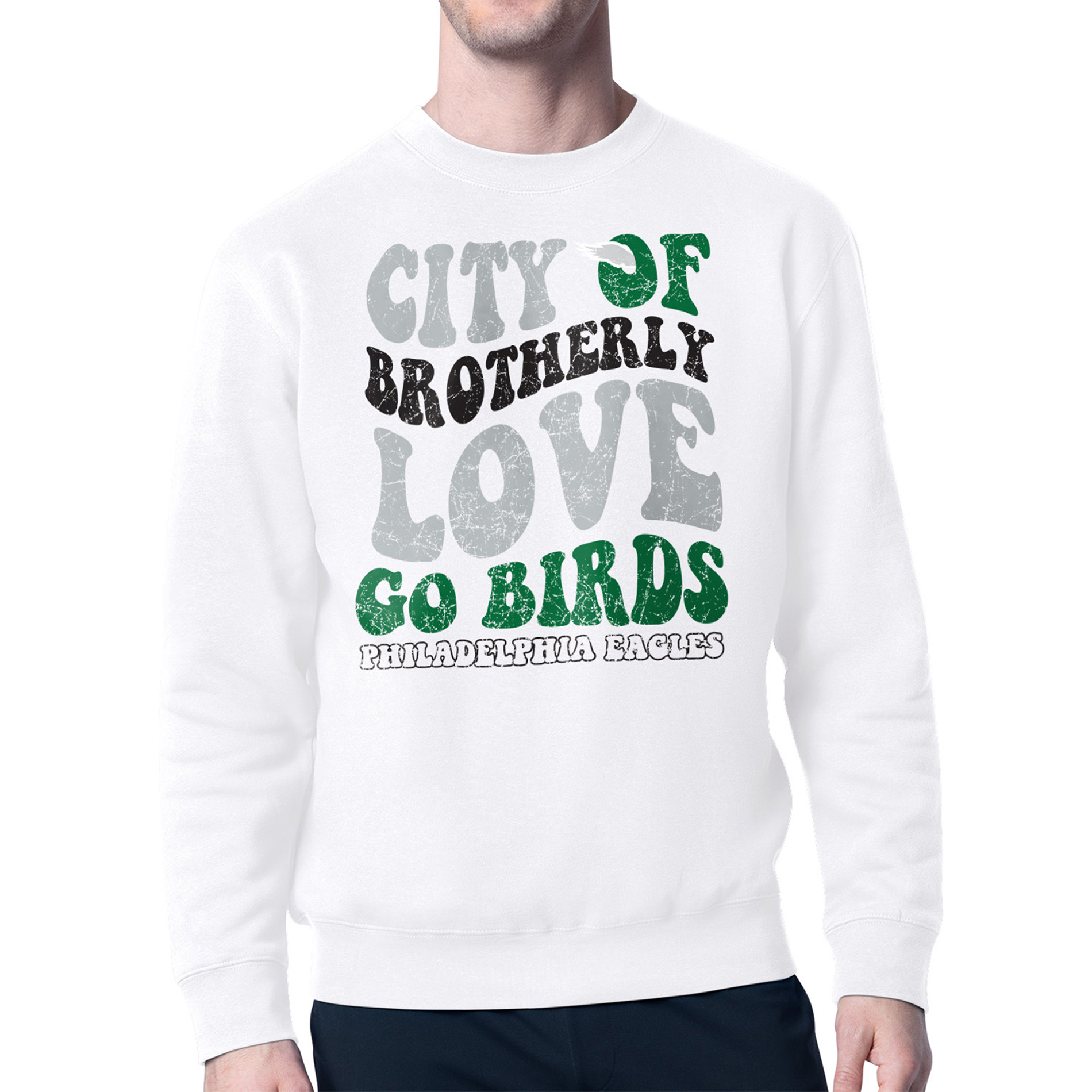 Men's Starter White Philadelphia Eagles Distressed Retro City of Brotherly Love Pullover Sweatshirt