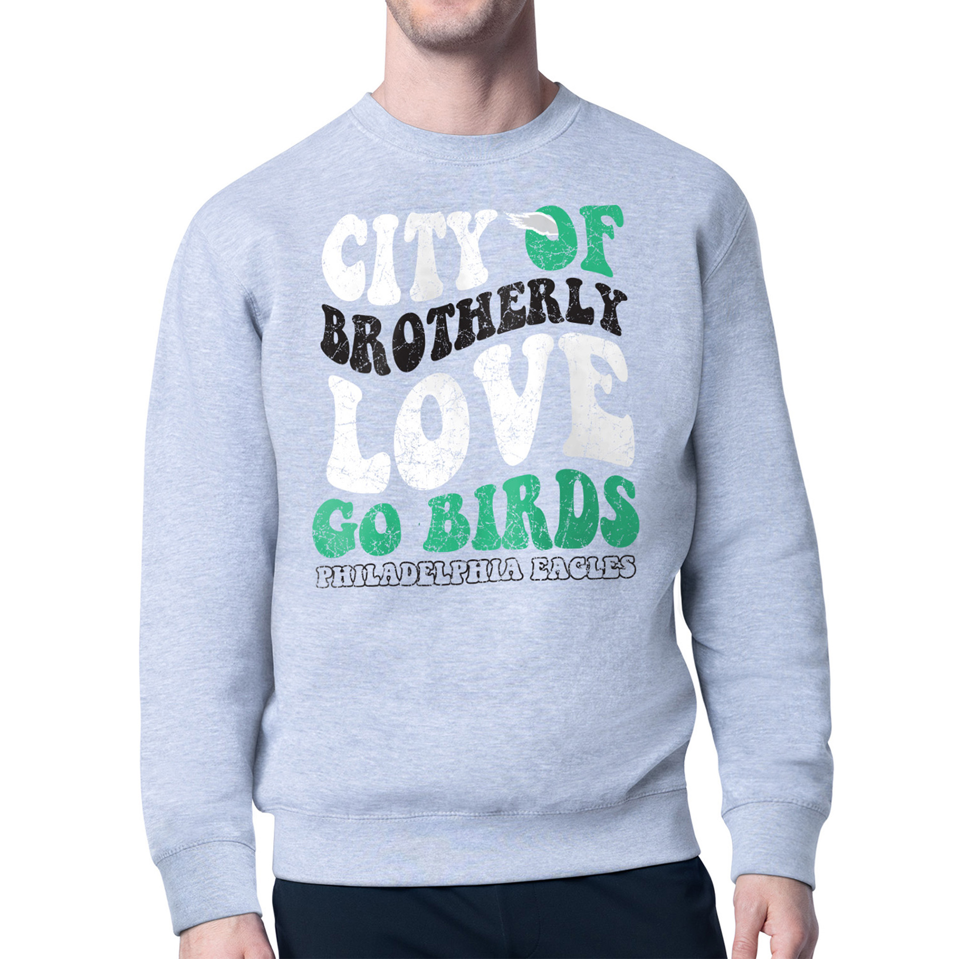 Men's Starter Gray Philadelphia Eagles Distressed Retro City of Brotherly Love Pullover Sweatshirt