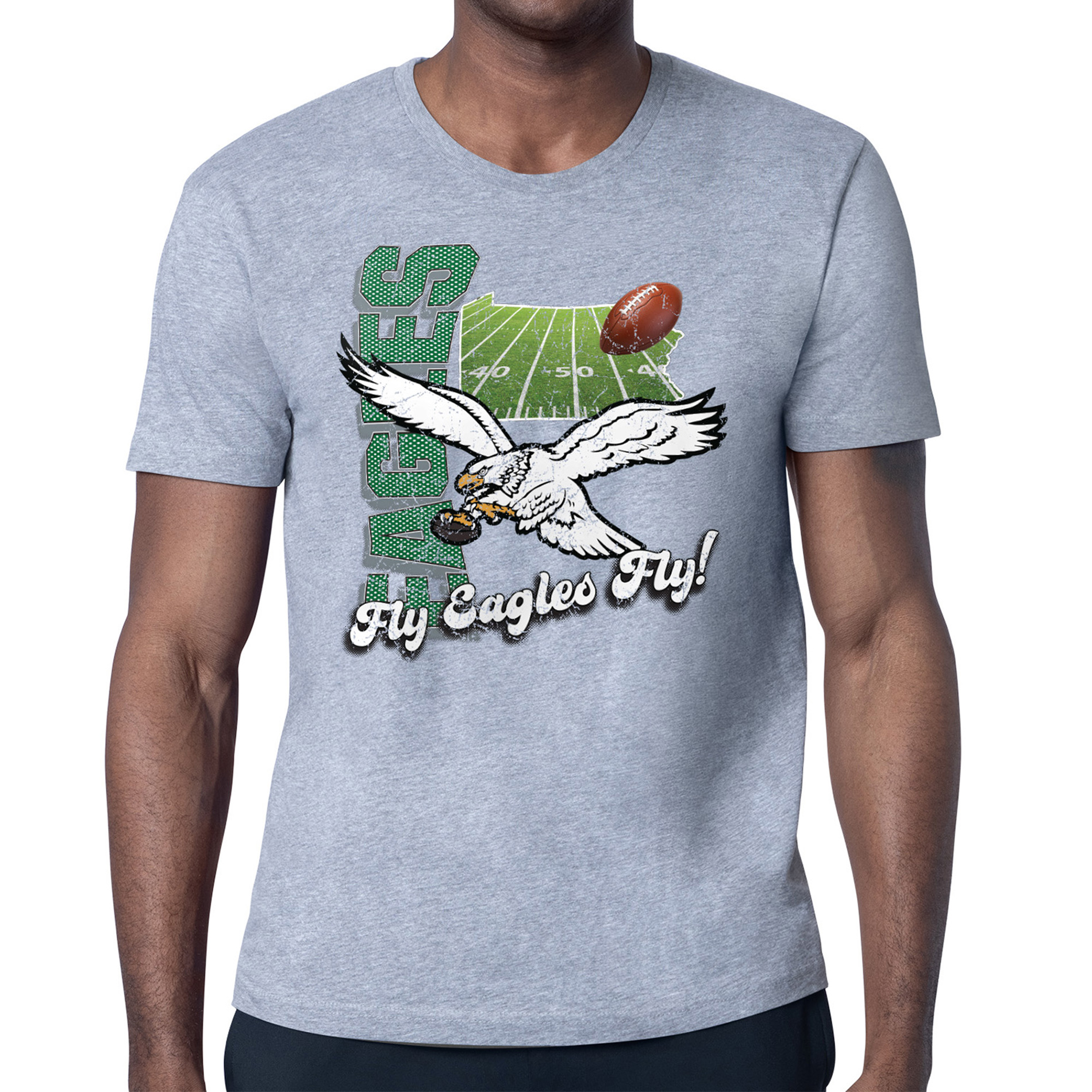 Men's Starter Gray Philadelphia Eagles Distressed Retro State Field T-Shirt