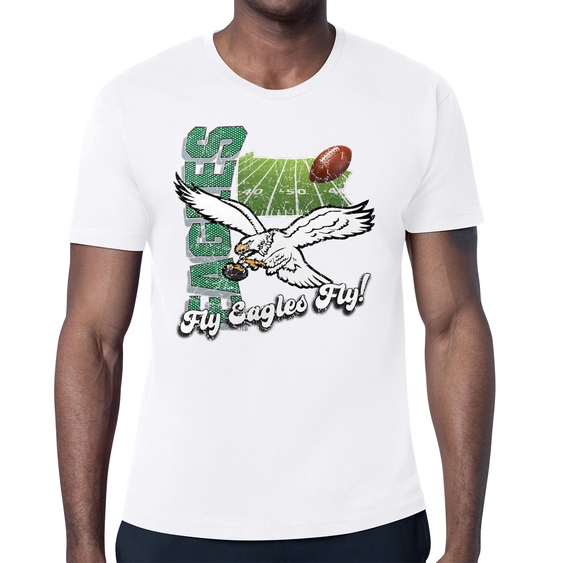 Men's Starter White Philadelphia Eagles Distressed Retro State Field T-Shirt