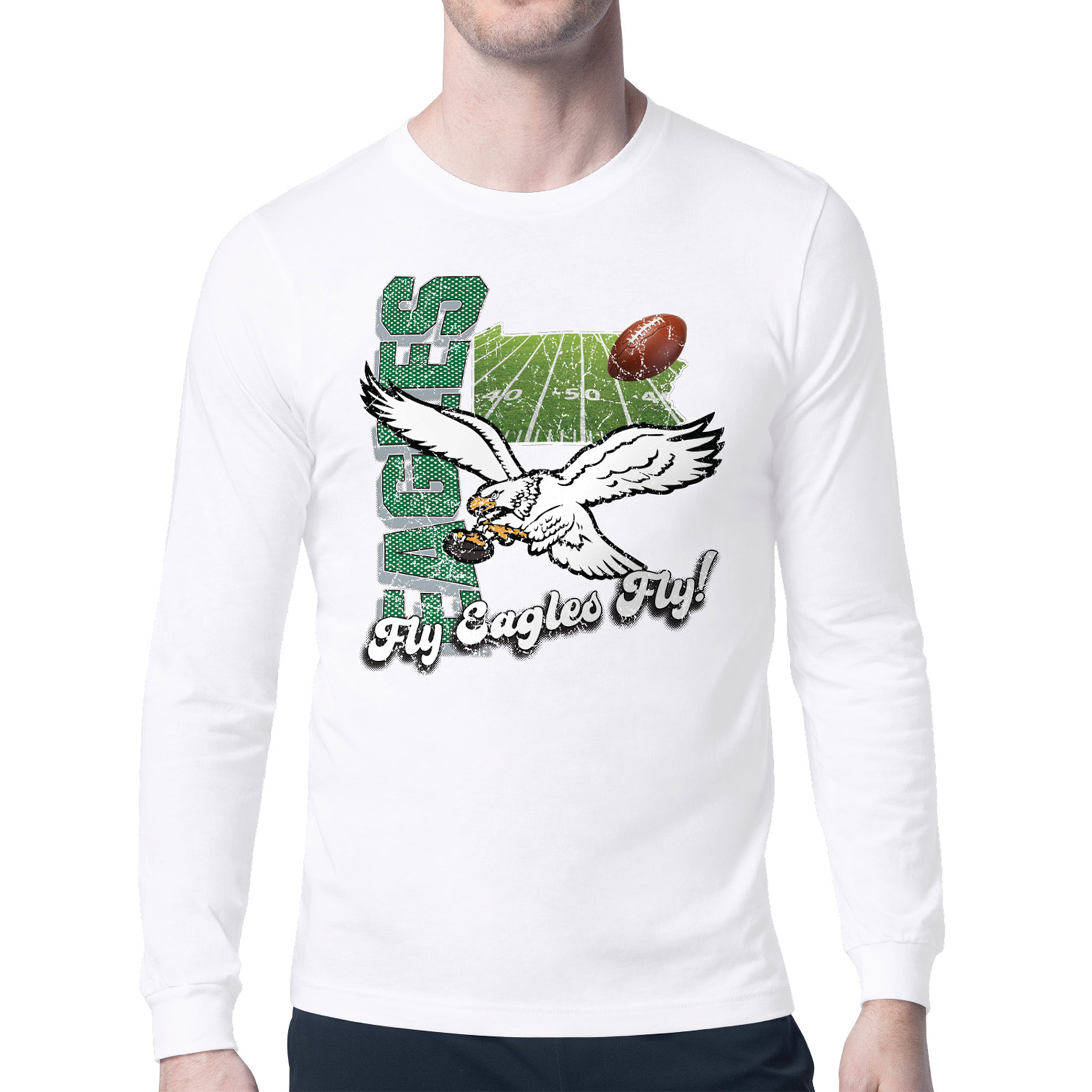 Men's Starter White Philadelphia Eagles Distressed Retro State Field Long Sleeve T-Shirt