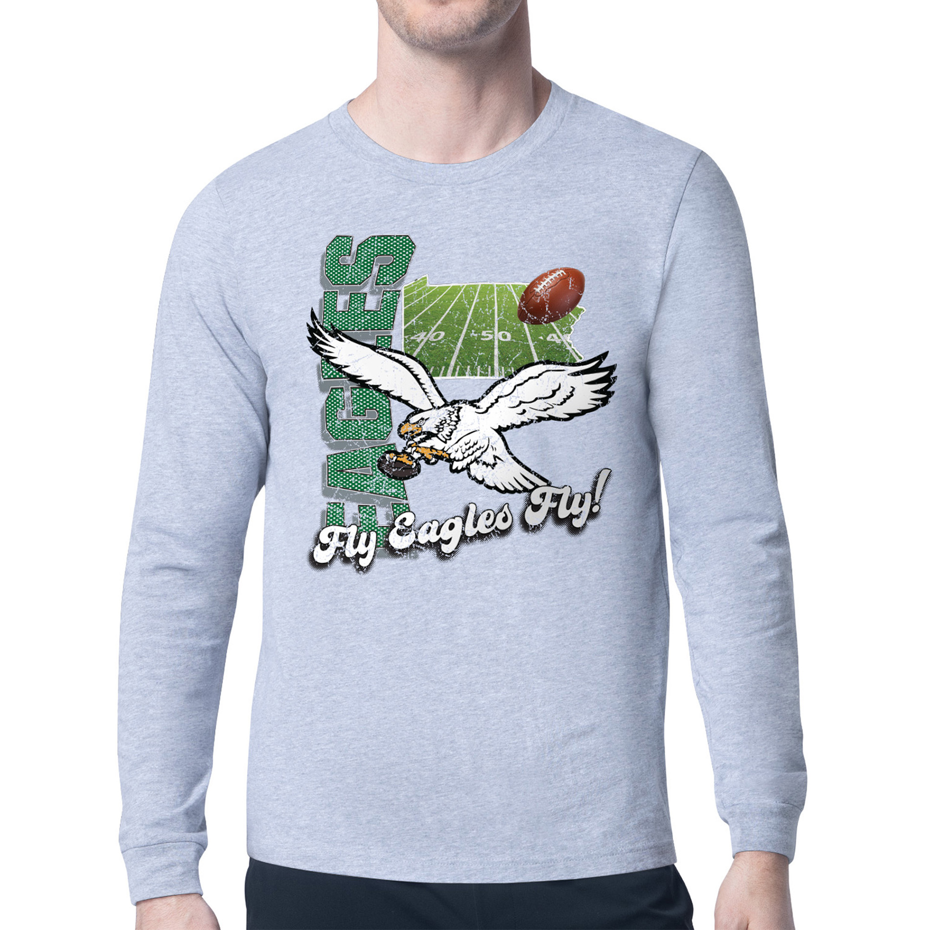Men's Starter Gray Philadelphia Eagles Distressed Retro State Field Long Sleeve T-Shirt
