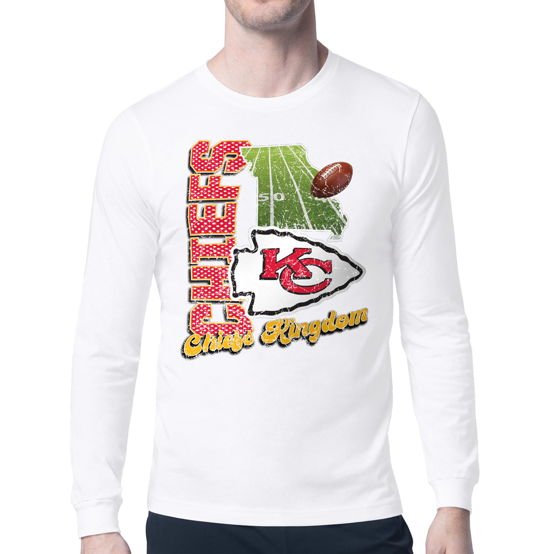 Men's Starter White Kansas City Chiefs Distressed Retro State Field Long Sleeve T-Shirt